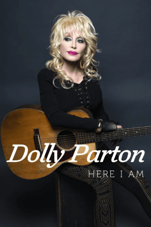 Dolly Parton poses with an acoustic guitar in key art for Dolly Parton: Here I Am